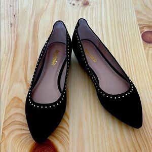 NWOT Farylrobin x Anthropologie Black Velvet Flats with Gold Color Studs